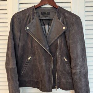 Chocolate Brown Massimo Dutti leather moto jacket